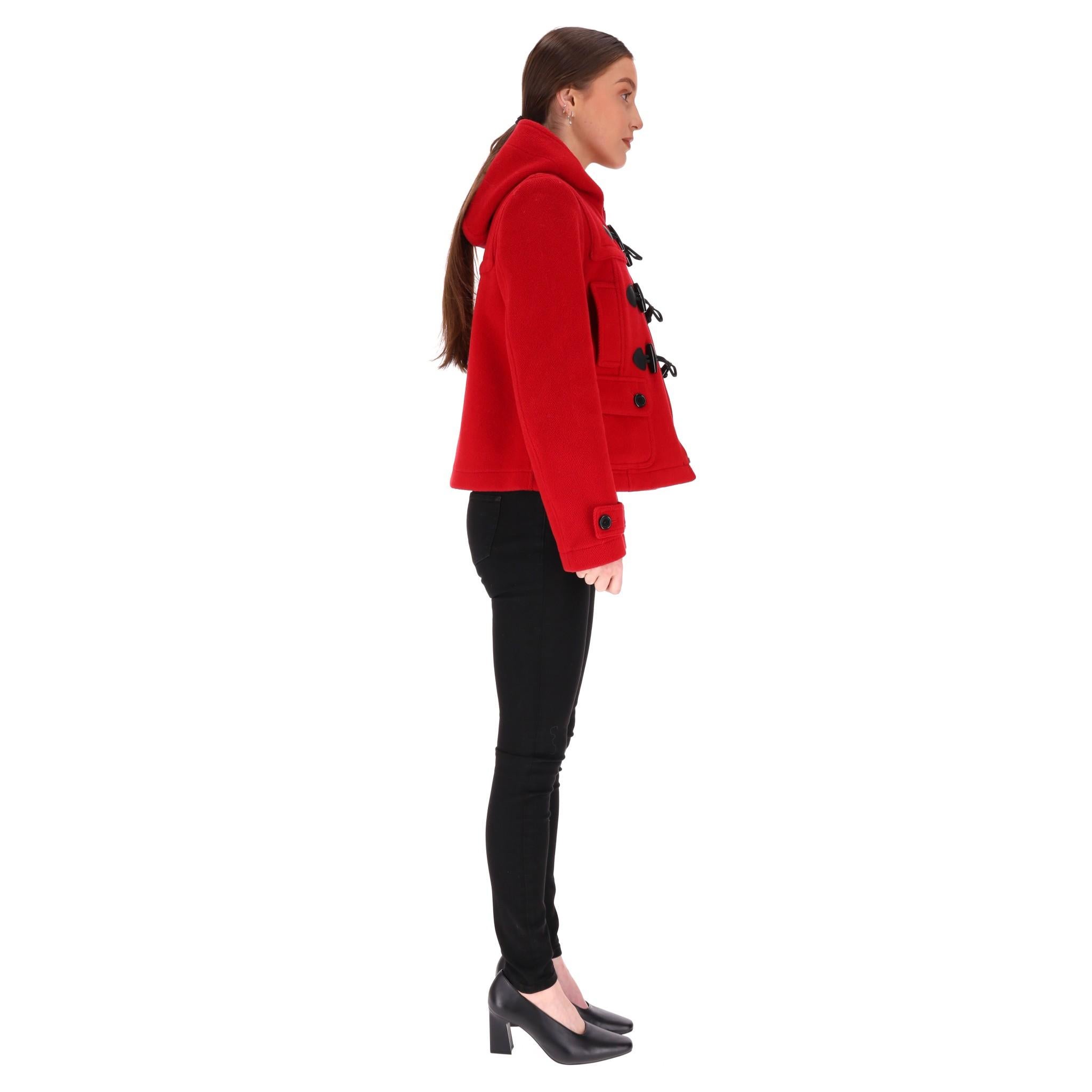 Red Burberry Brit Blackwell Short Wool Duffle Coat For Sale