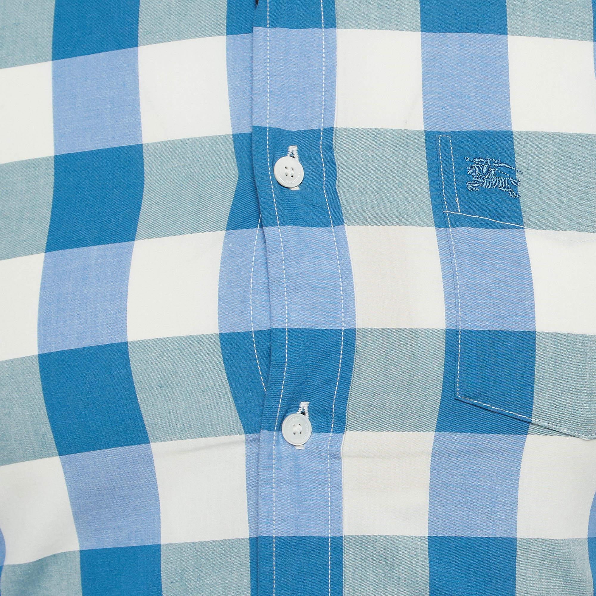 Burberry Brit Blue Checked Cotton Button Down Collar Shirt XS In Good Condition For Sale In Dubai, Al Qouz 2