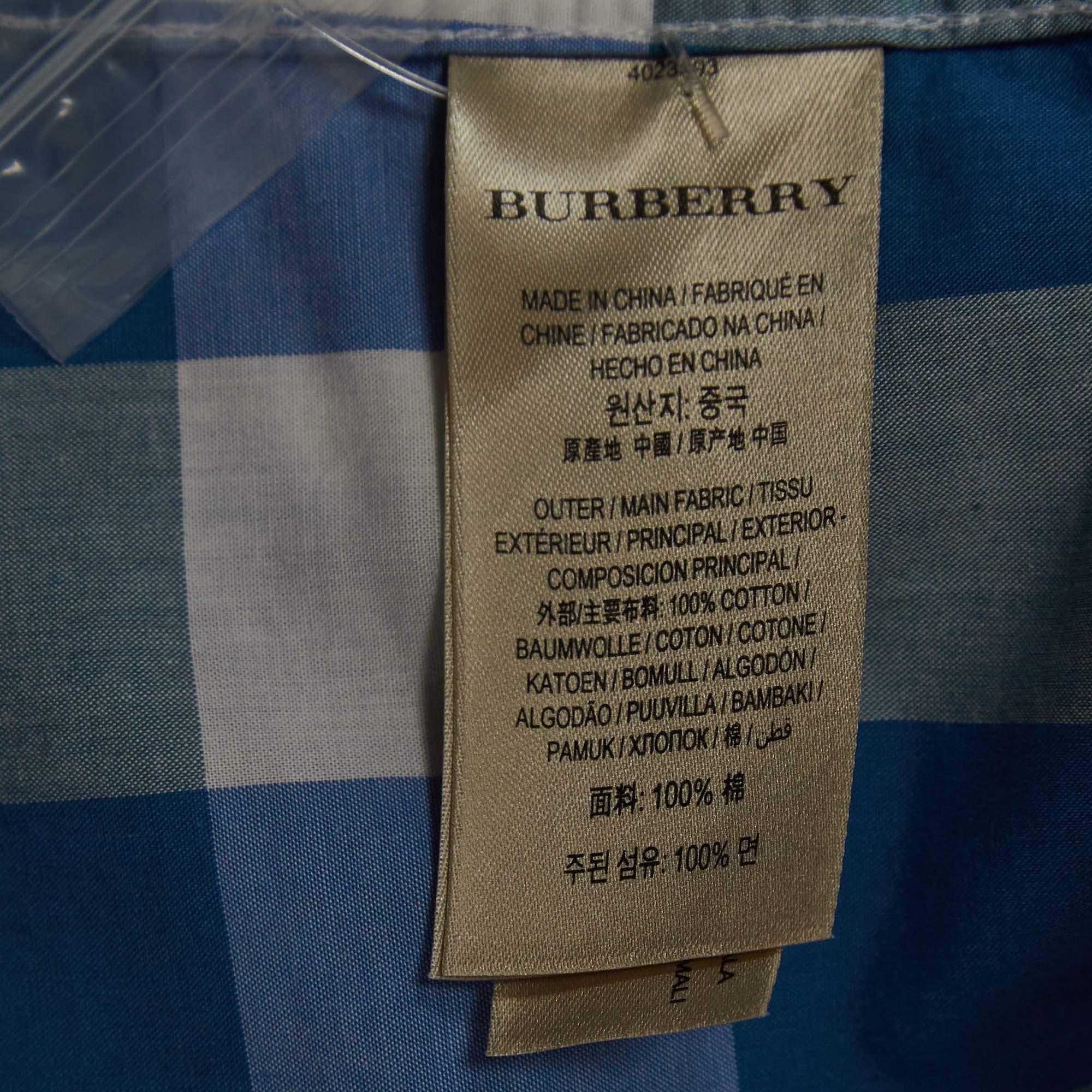 Burberry Brit Blue Checked Cotton Button Down Collar Shirt XS For Sale 2