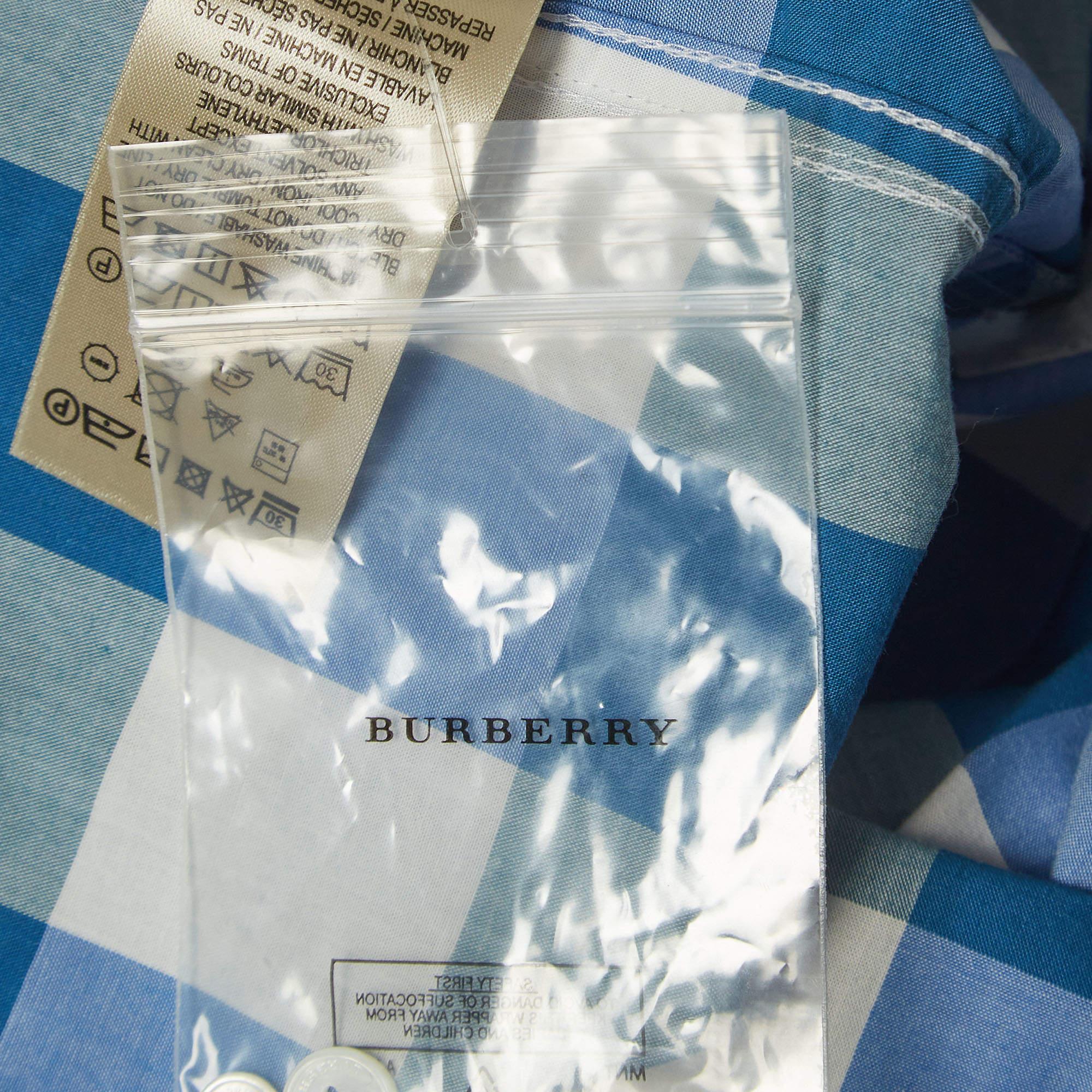 Burberry Brit Blue Checked Cotton Button Down Collar Shirt XS For Sale 3