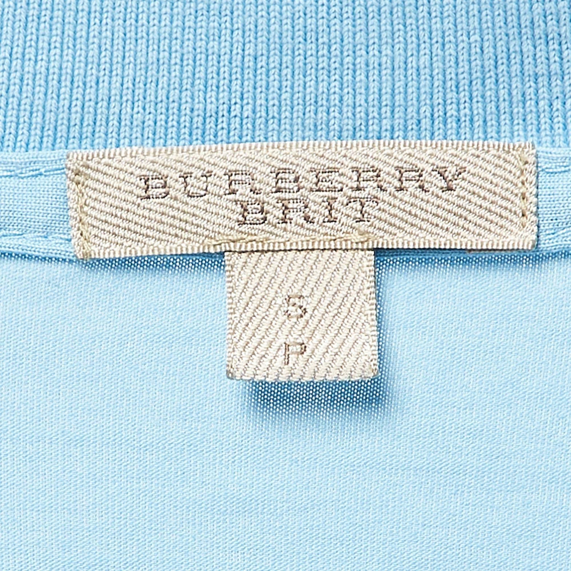 Men's Burberry Brit Blue Cotton Half Sleeve Polo T-Shirt S For Sale