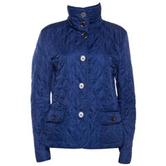 Used Burberry Brit Blue Diamond Quilted Button Front Jacket M