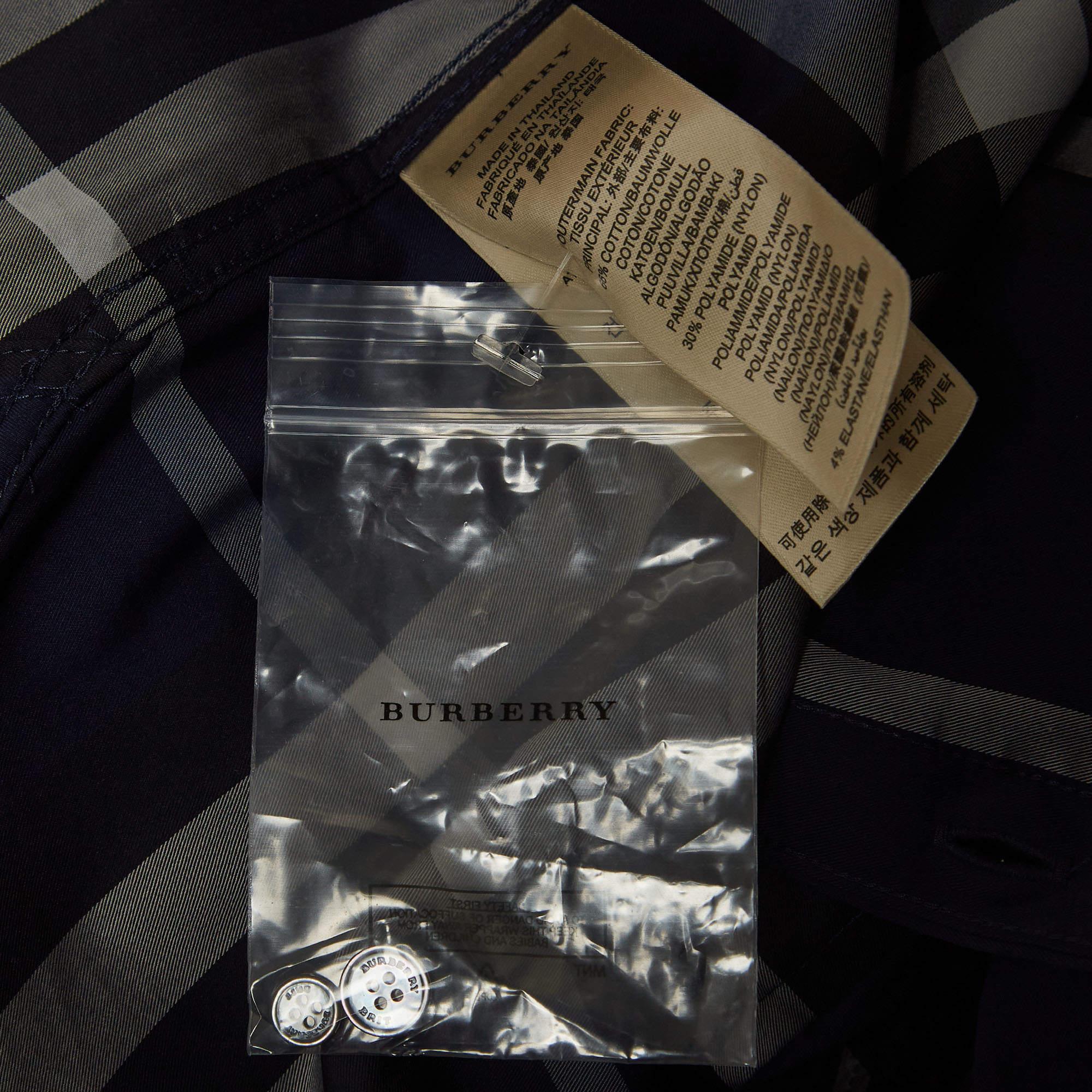 Burberry Brit Blue Tartan Poplin Long Sleeve Button Down Shirt XS 1