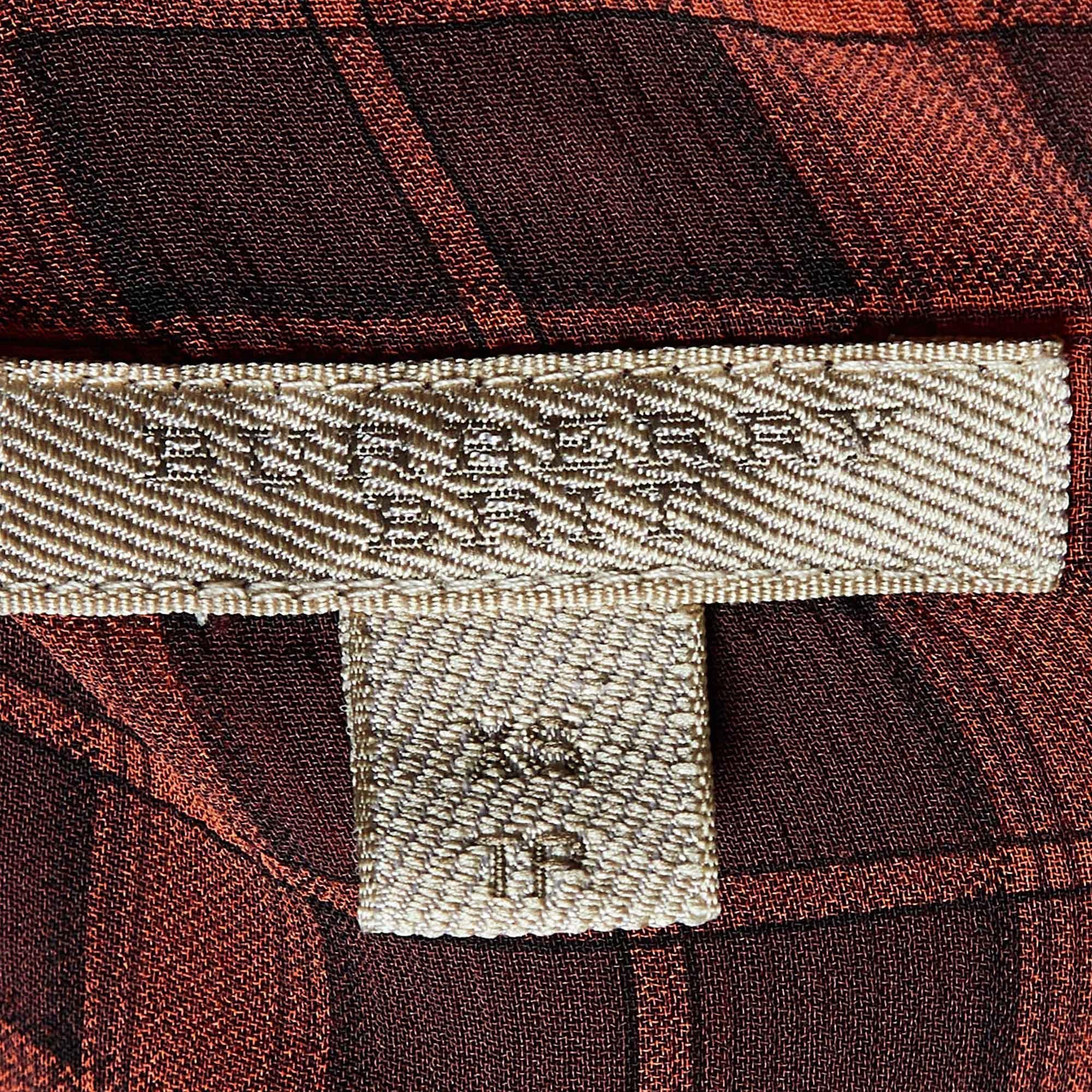 Burberry Brit Brick Red Plaid Check Silk Crepe Pleated Shirt XS In Excellent Condition In Dubai, Al Qouz 2