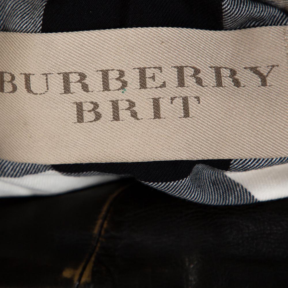 Black Burberry Brit Brown Leather Belted Jacket L