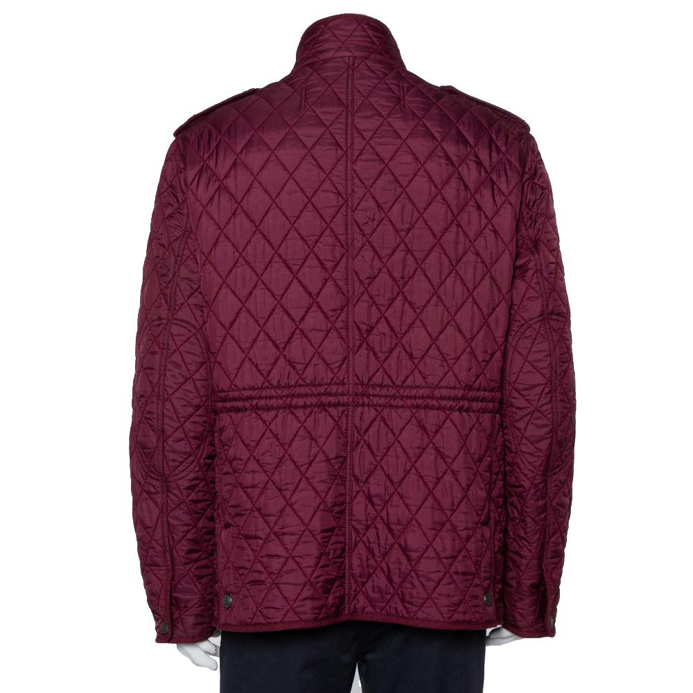 This jacket from Burberry Brit is one item your closet will cherish. Made from quality fabrics, it carries a quilted design throughout, a full front zipper, pockets, and long sleeves. Cut into a silhouette that is stylish, this stunning burgundy