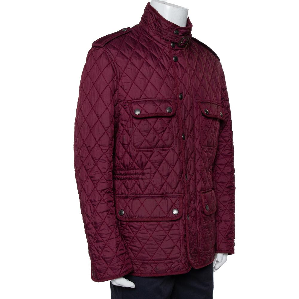Burberry Brit Burgundy Synthetik gesteppt Zip Front Jacke XL (Violett)
