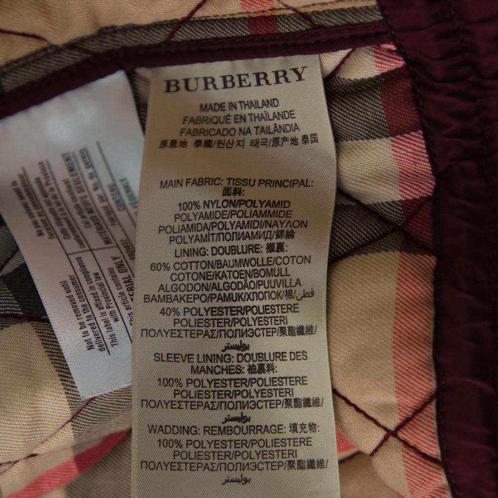 Purple Burberry Brit Burgundy Synthetic Quilted Zip Front Jacket XL