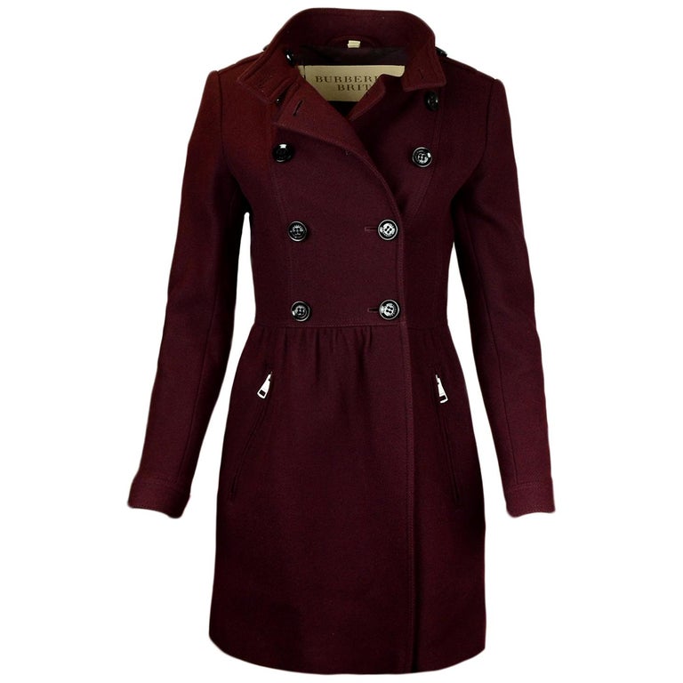 Burberry Brit Burgundy Wool Coat sz 4 For Sale at 1stDibs | burberry brit  wool coat, burberry brit coat, burberry wool coats