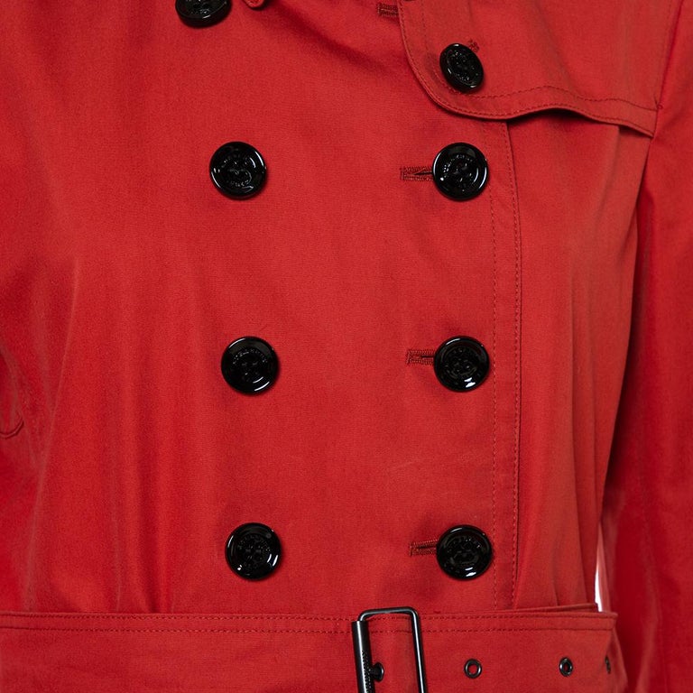 Burberry Brit Burnt Orange Cotton Double Breasted Trench Coat L at
