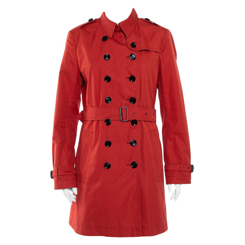 Burberry Brit Burnt Orange Cotton Double Breasted Trench Coat L at 1stDibs