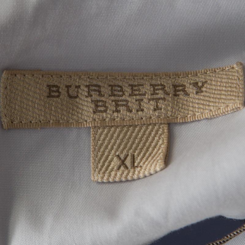 Burberry Brit City Blue Cotton Stretch Button Front Shirt XL 1