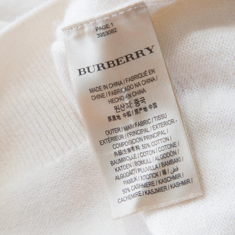 Gray Burberry Brit Cream Cashmere Elbow Patch Detail Sweater S