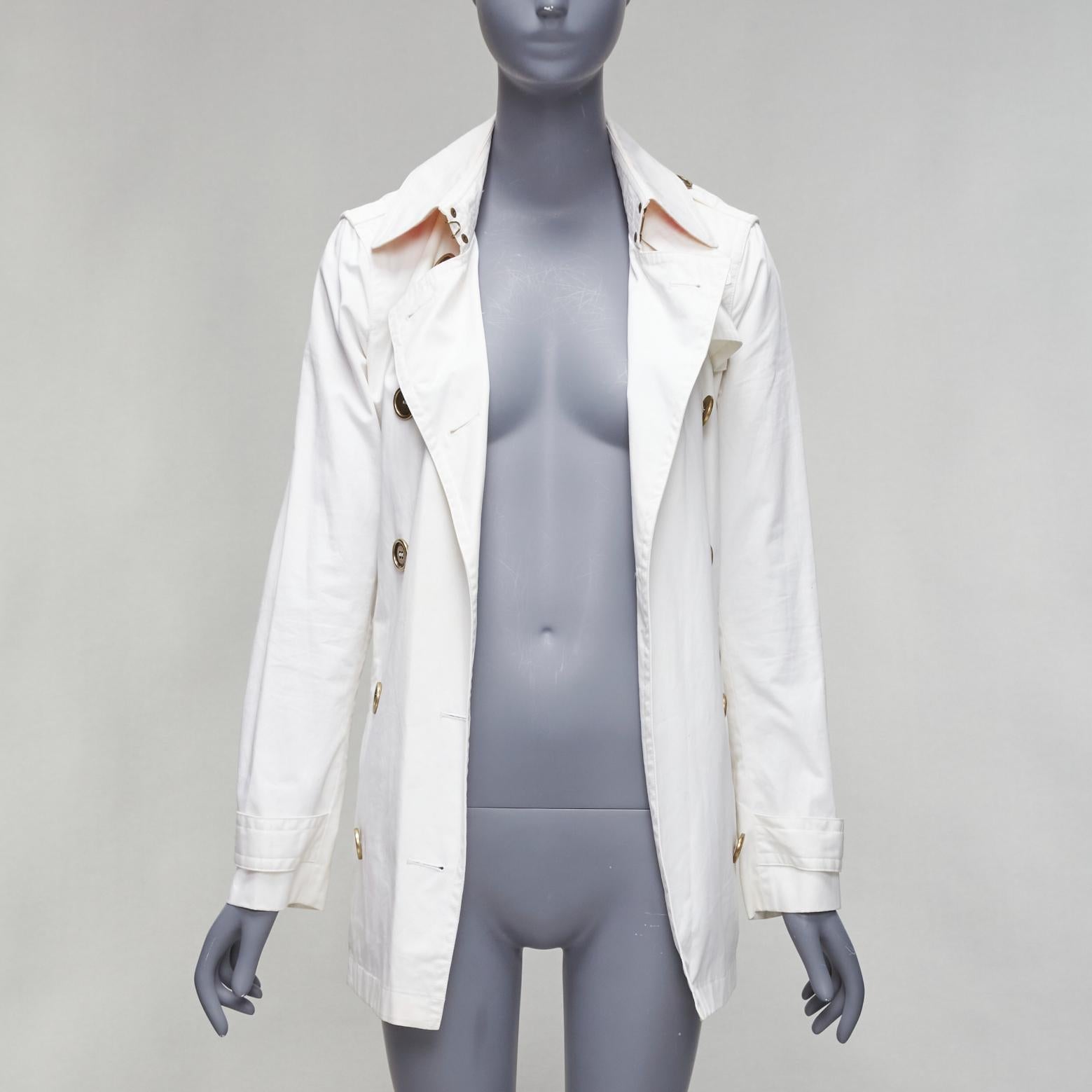 Gray BURBERRY BRIT cream cotton metal logo buttons short trench coat UK10 M