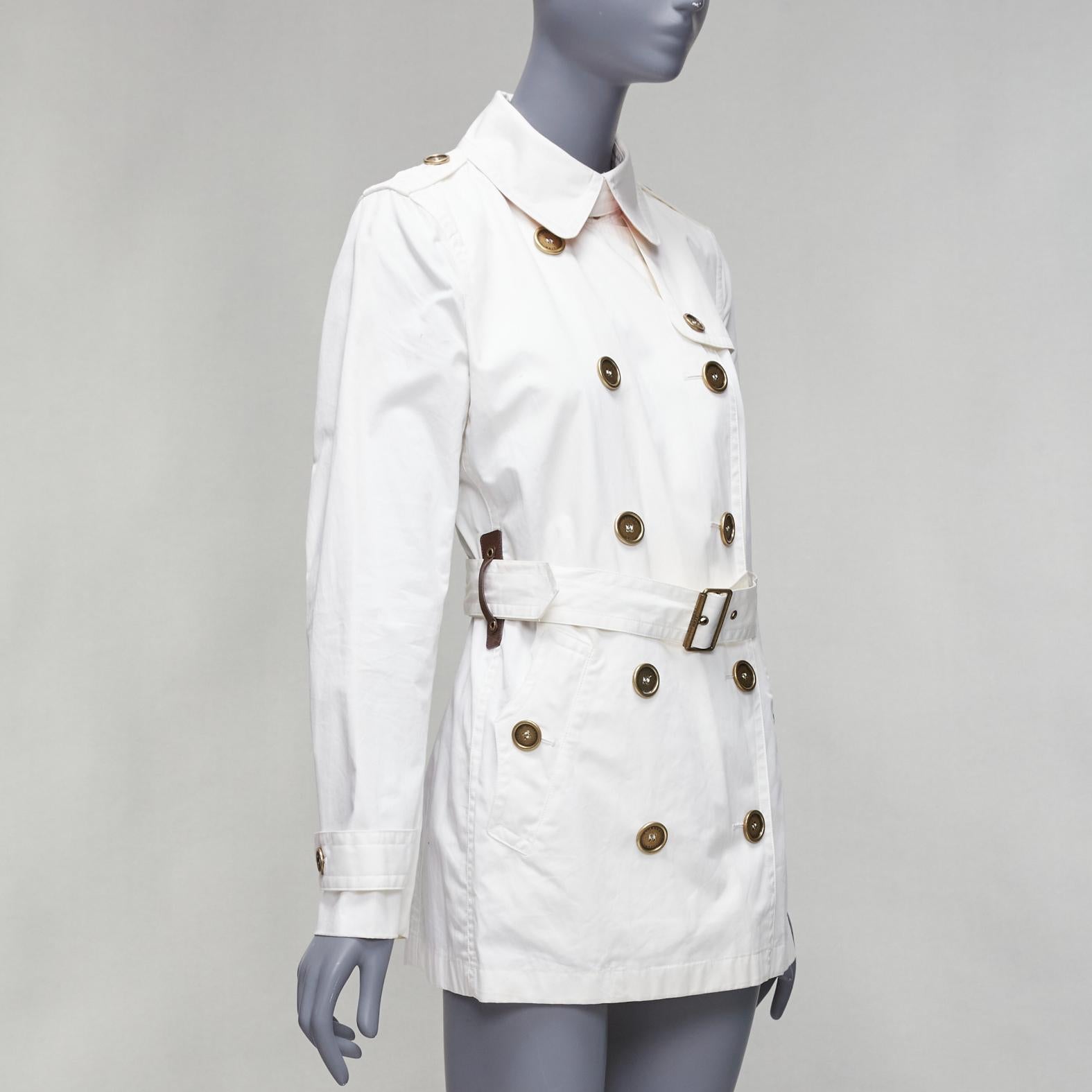 BURBERRY BRIT cream cotton metal logo buttons short trench coat UK10 M In Fair Condition In Hong Kong, NT