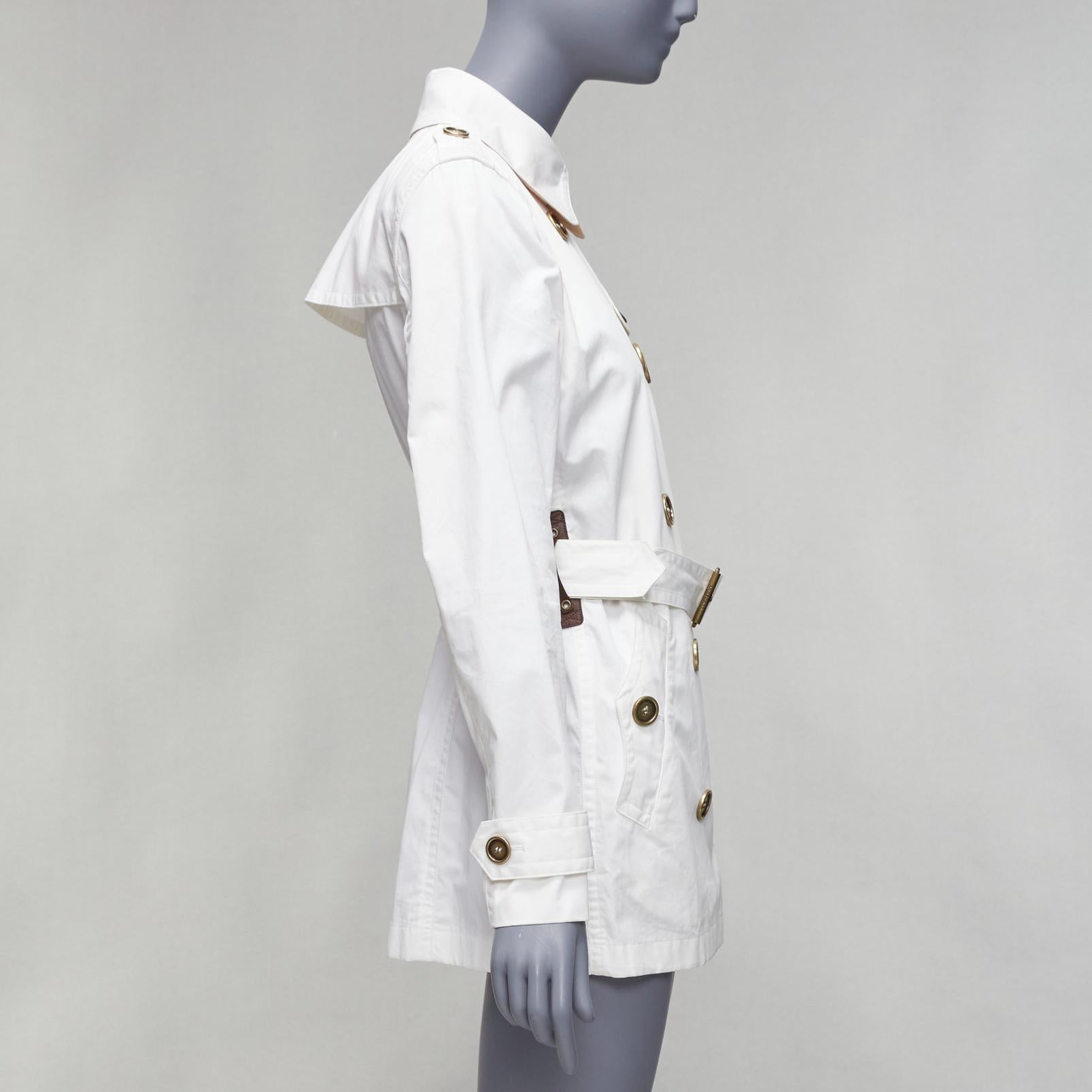 Women's BURBERRY BRIT cream cotton metal logo buttons short trench coat UK10 M