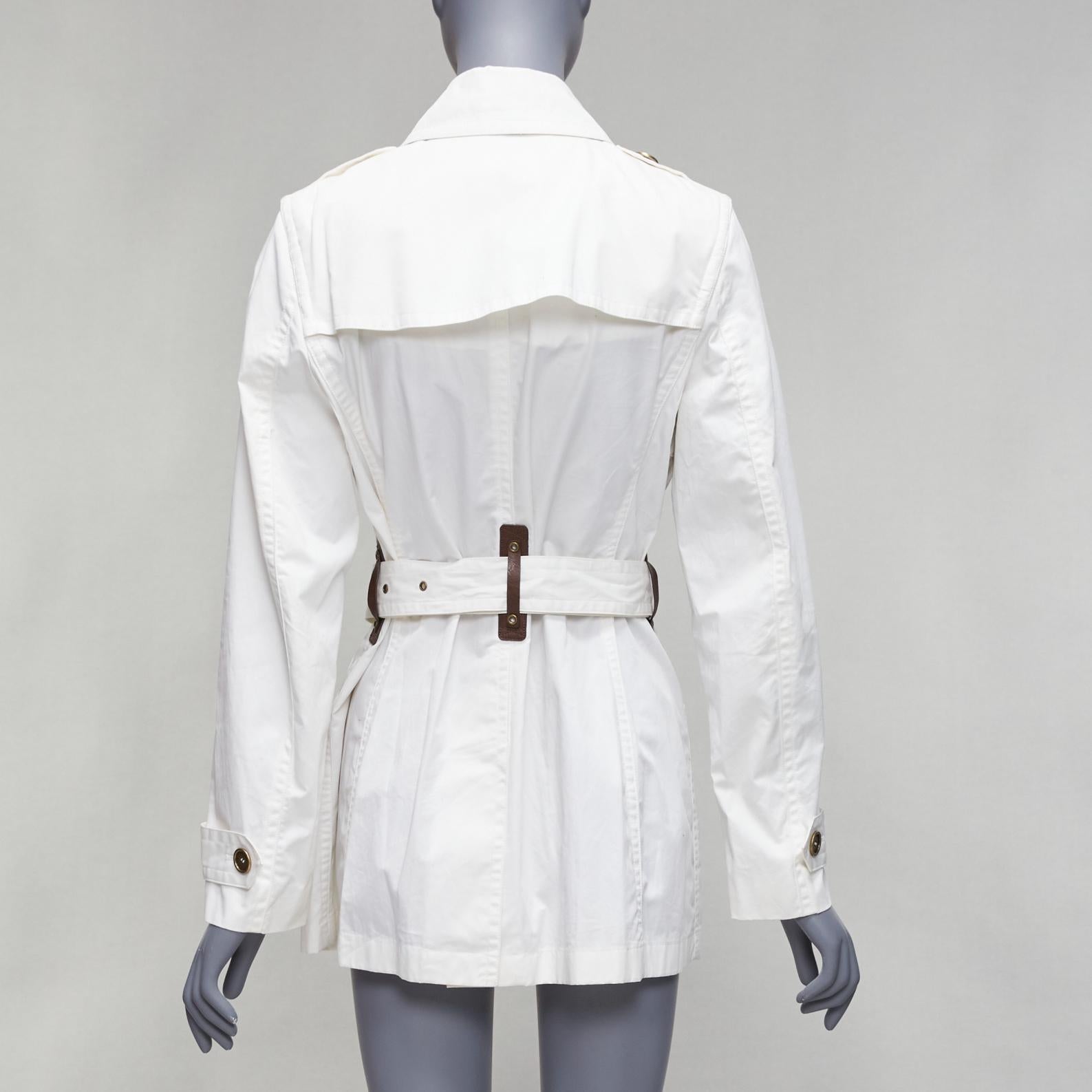 BURBERRY BRIT cream cotton metal logo buttons short trench coat UK10 M 1