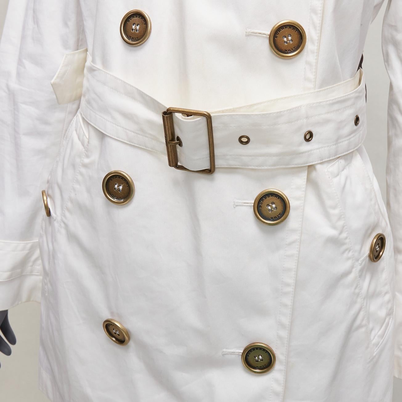 BURBERRY BRIT cream cotton metal logo buttons short trench coat UK10 M 3