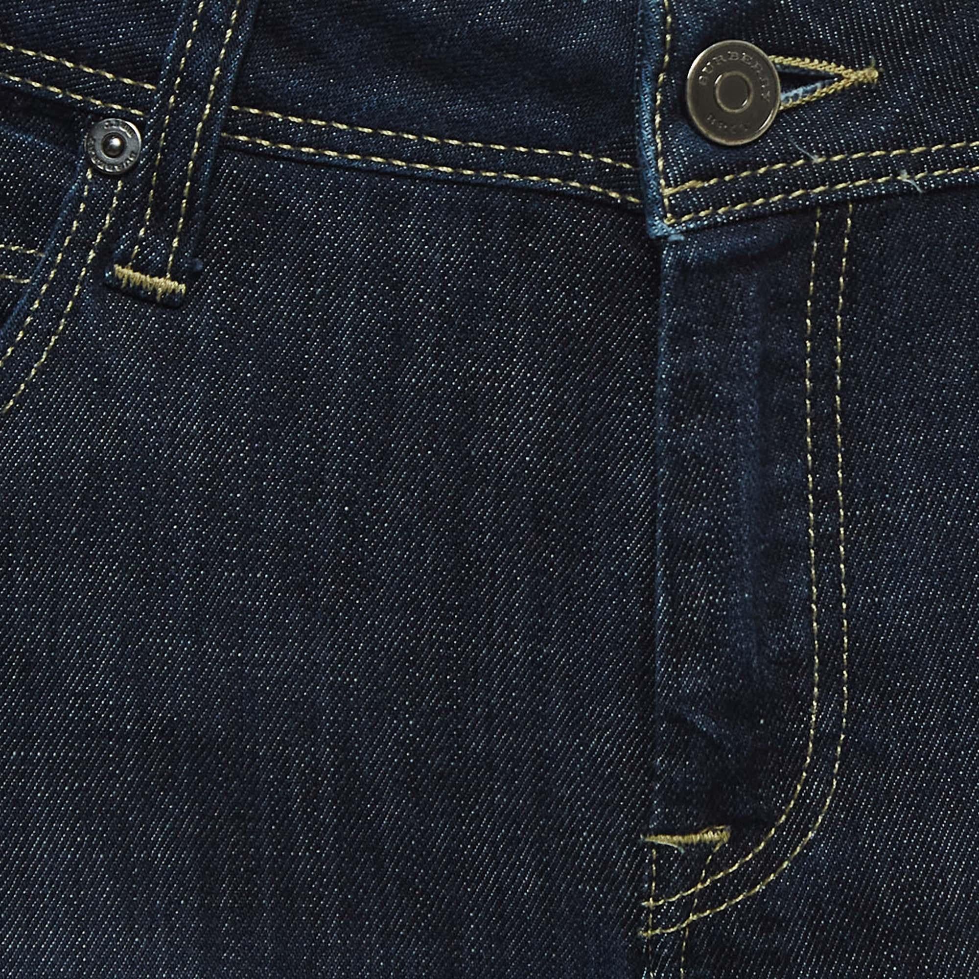 Nero Burberry Brit Jeans Stretch Denim Blu Scuro Vita 28