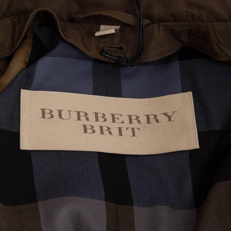 BURBERRY BRIT dark green cotton DOUBLE BREASTED BELTED TRENCH Coat Jacket 8  S For Sale at 1stDibs