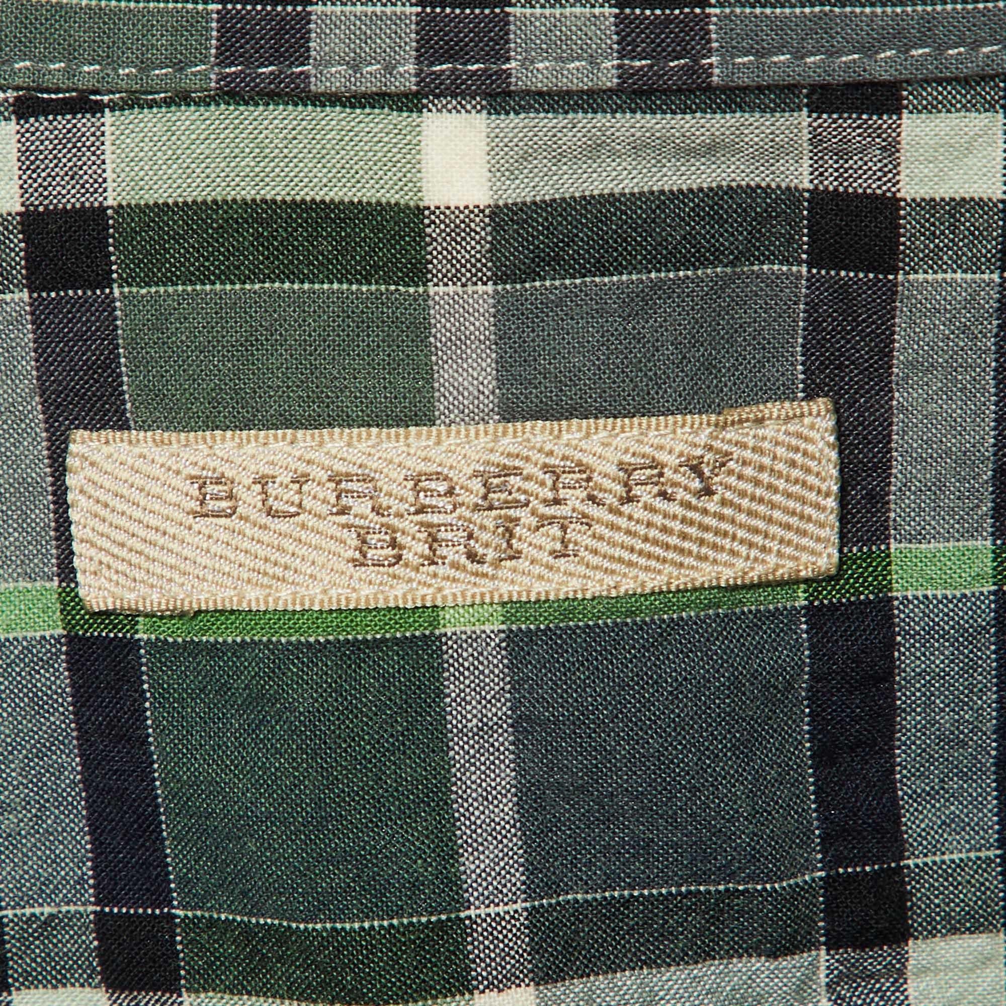 Burberry Brit Green Nova Check Cotton Long Sleeve Shirt XL In Good Condition In Dubai, Al Qouz 2