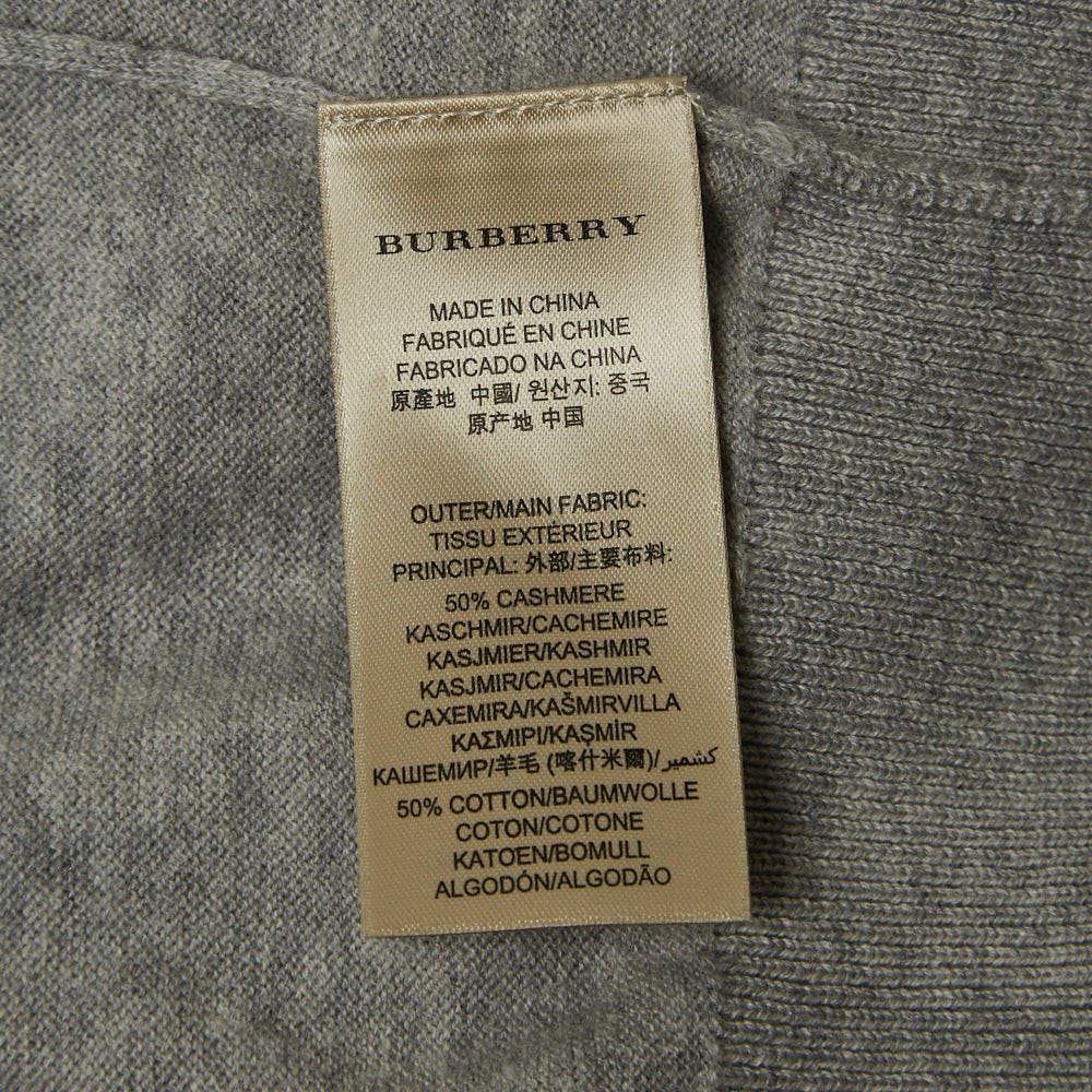 Women's Burberry Brit Grey Cashmere and Cotton Check Detail Round Neck Sweater XXL For Sale