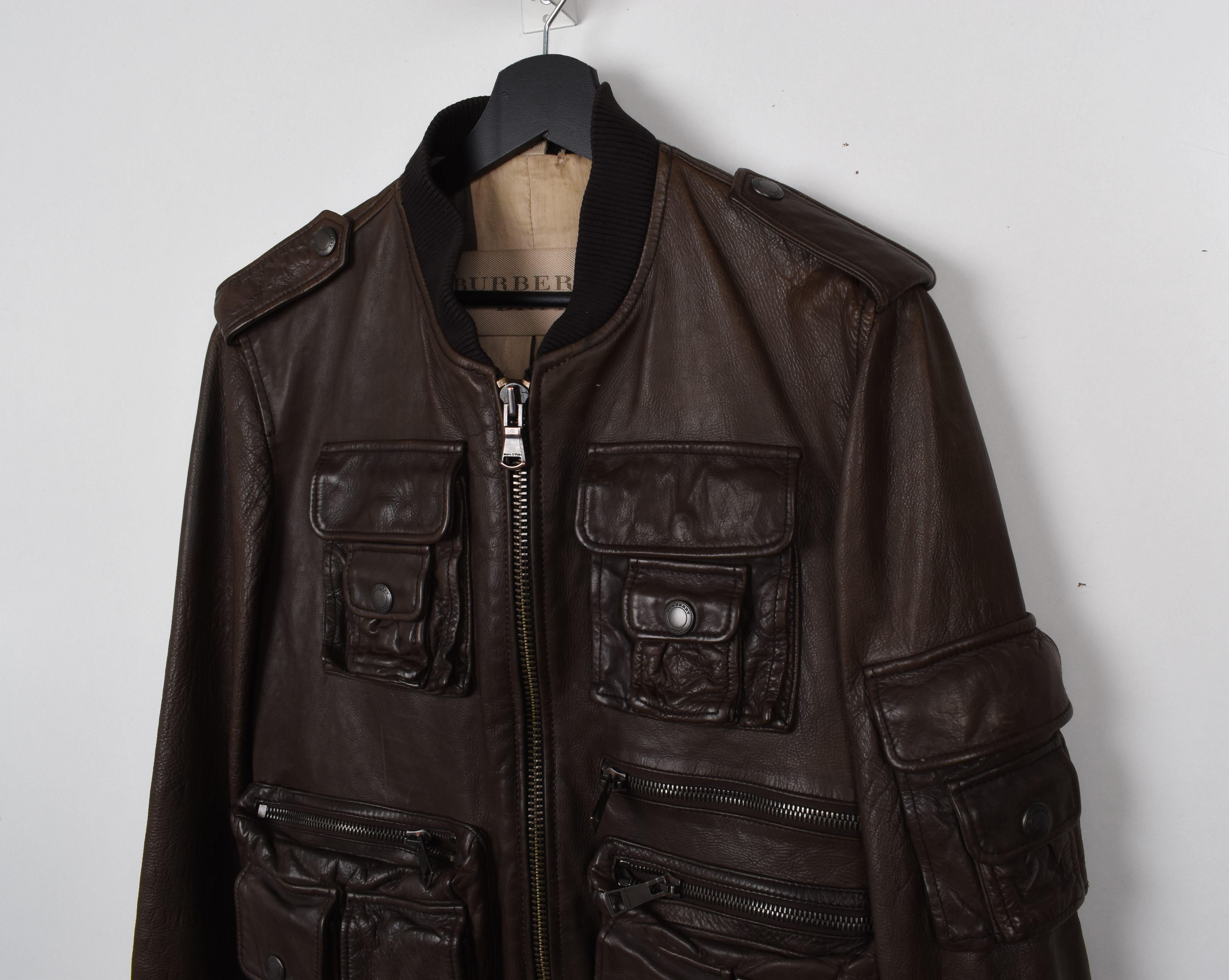 Burberry Brit Men Jacket Leather Multi Pocket, Vintage, Medium en vente 6