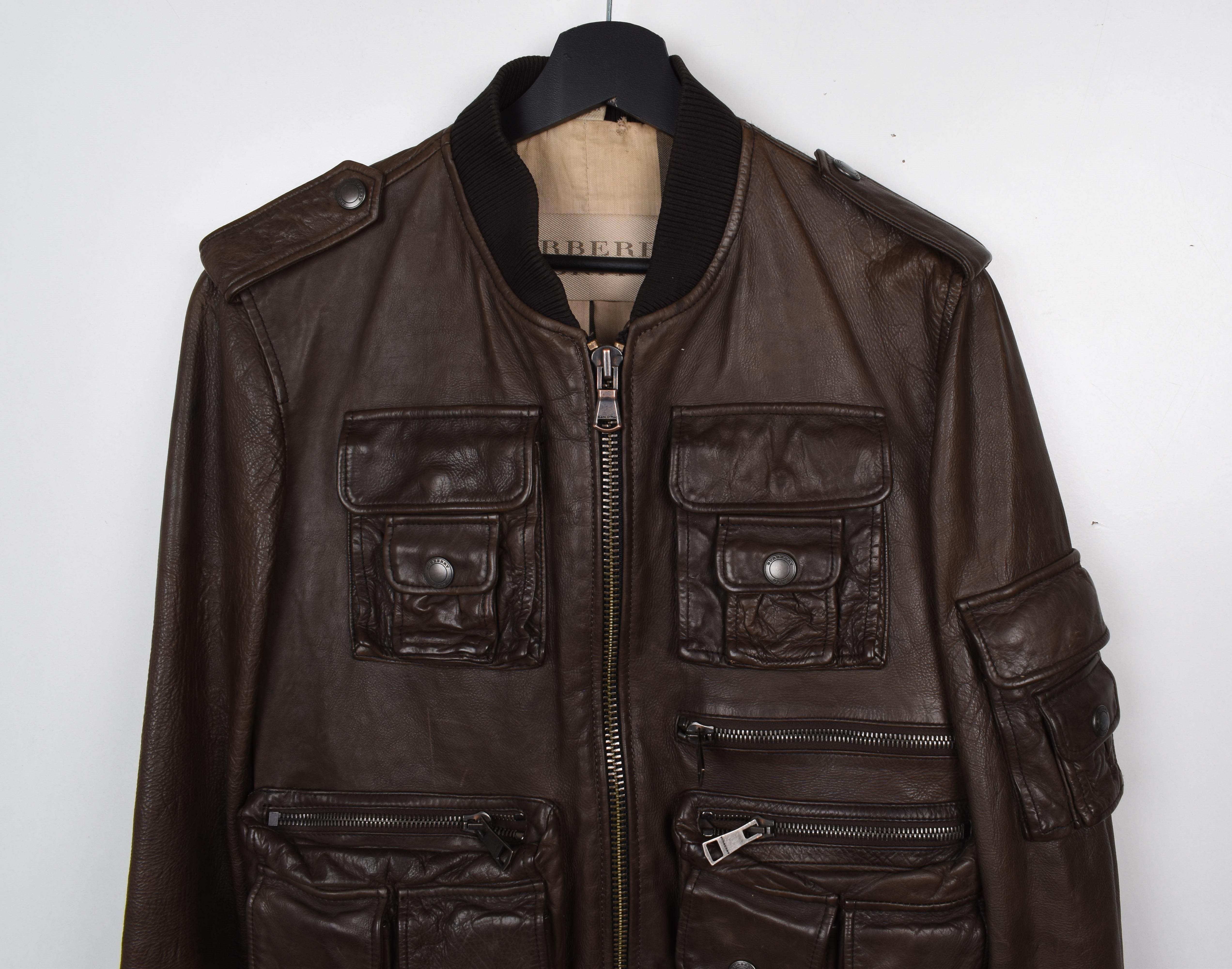 Burberry Brit Men Jacket Leather Multi Pocket, Vintage, Medium en vente 7