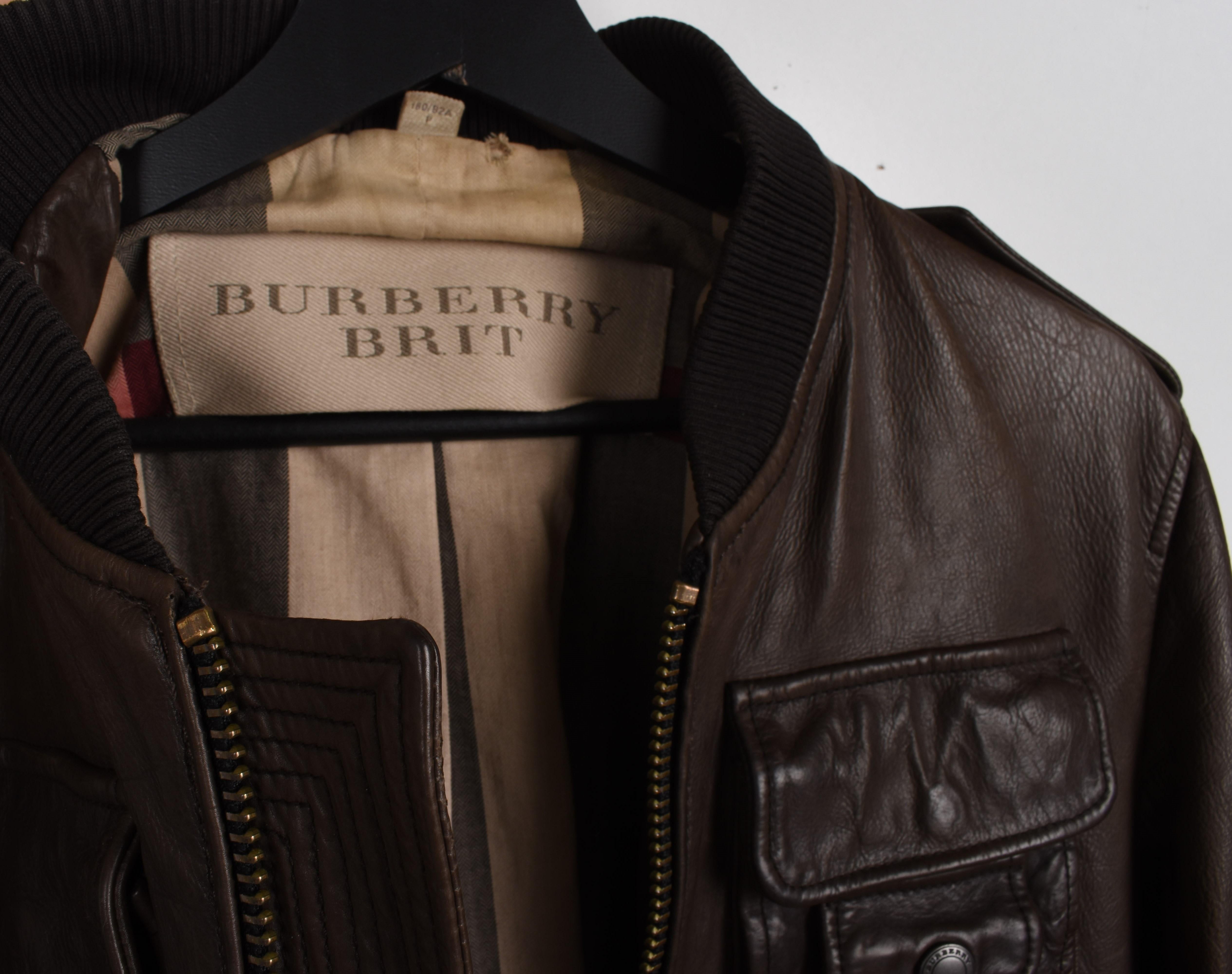 Burberry Brit Men Jacket Leather Multi Pocket, Vintage, Medium en vente 2