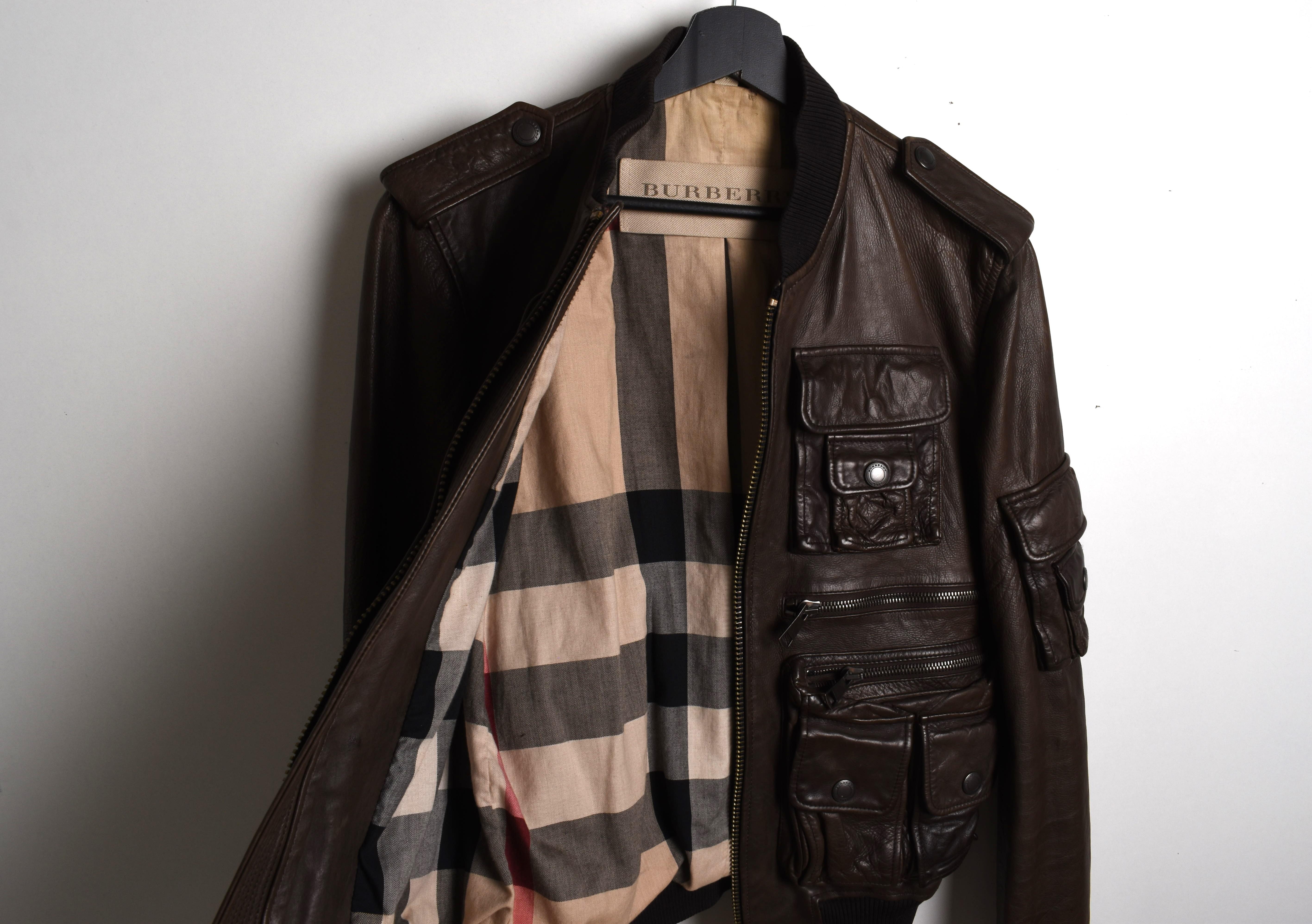 Burberry Brit Men Jacket Leather Multi Pocket, Vintage, Medium en vente 3