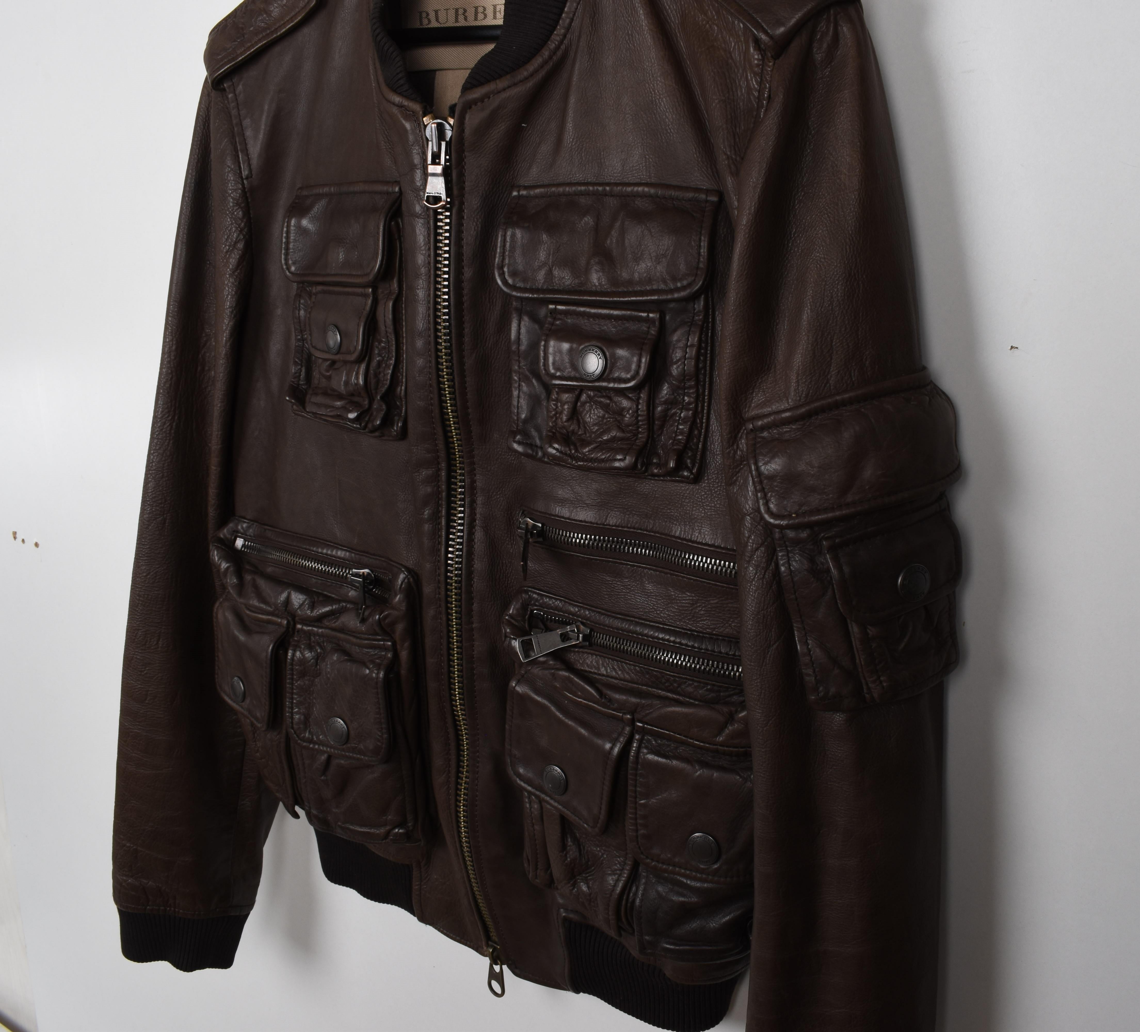 Burberry Brit Men Jacket Leather Multi Pocket, Vintage, Medium en vente 4