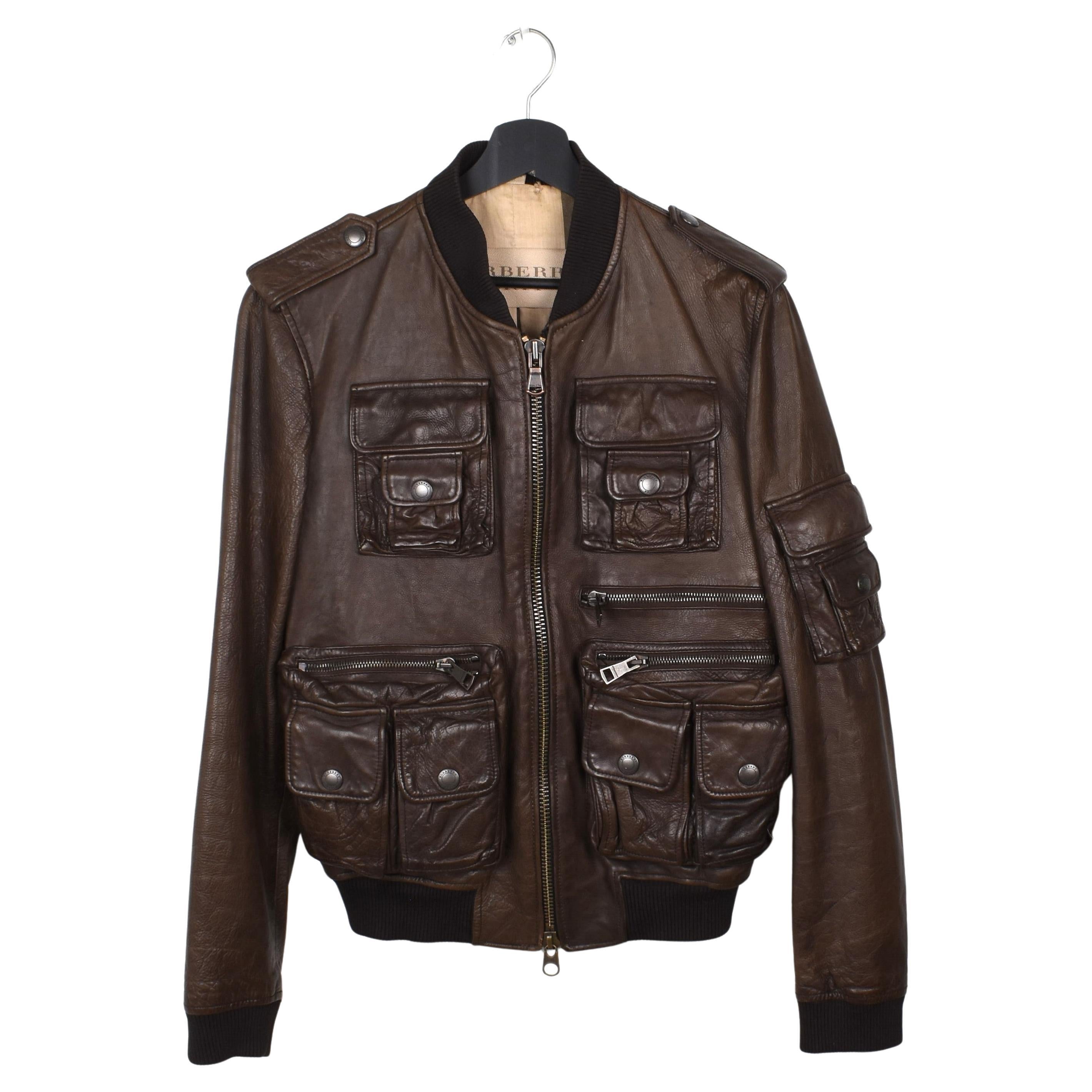 Burberry Brit Men Jacket Leather Multi Pocket, Vintage, Medium en vente