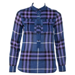 Burberry Brit Navy Blue Checkered Cotton Half Buttoned Shirt XXS