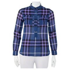 Burberry Brit Navy Blue Checkered Cotton Half Buttoned Shirt XXS