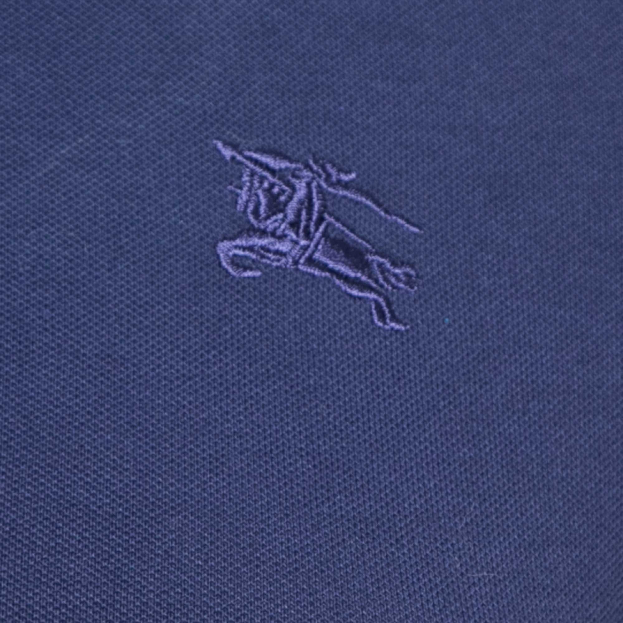 Burberry Brit Navy Blue Cotton Ruffled Collar Full Sleeve Polo T-Shirt XS In Excellent Condition For Sale In Dubai, Al Qouz 2