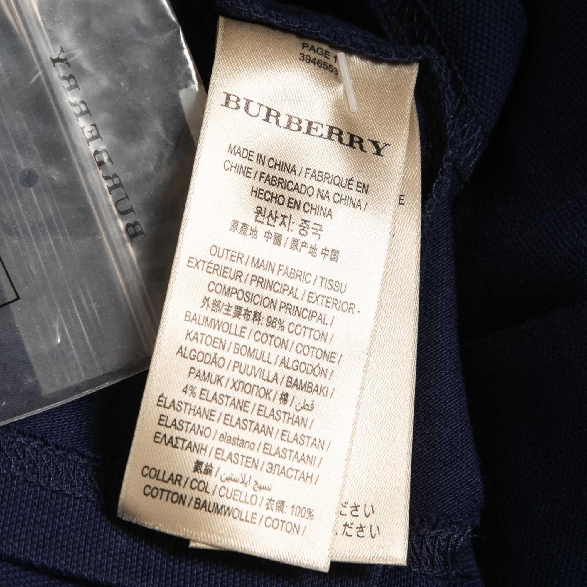 Burberry Brit Navy Blue Cotton Ruffled Collar Full Sleeve Polo T-Shirt XS For Sale 1