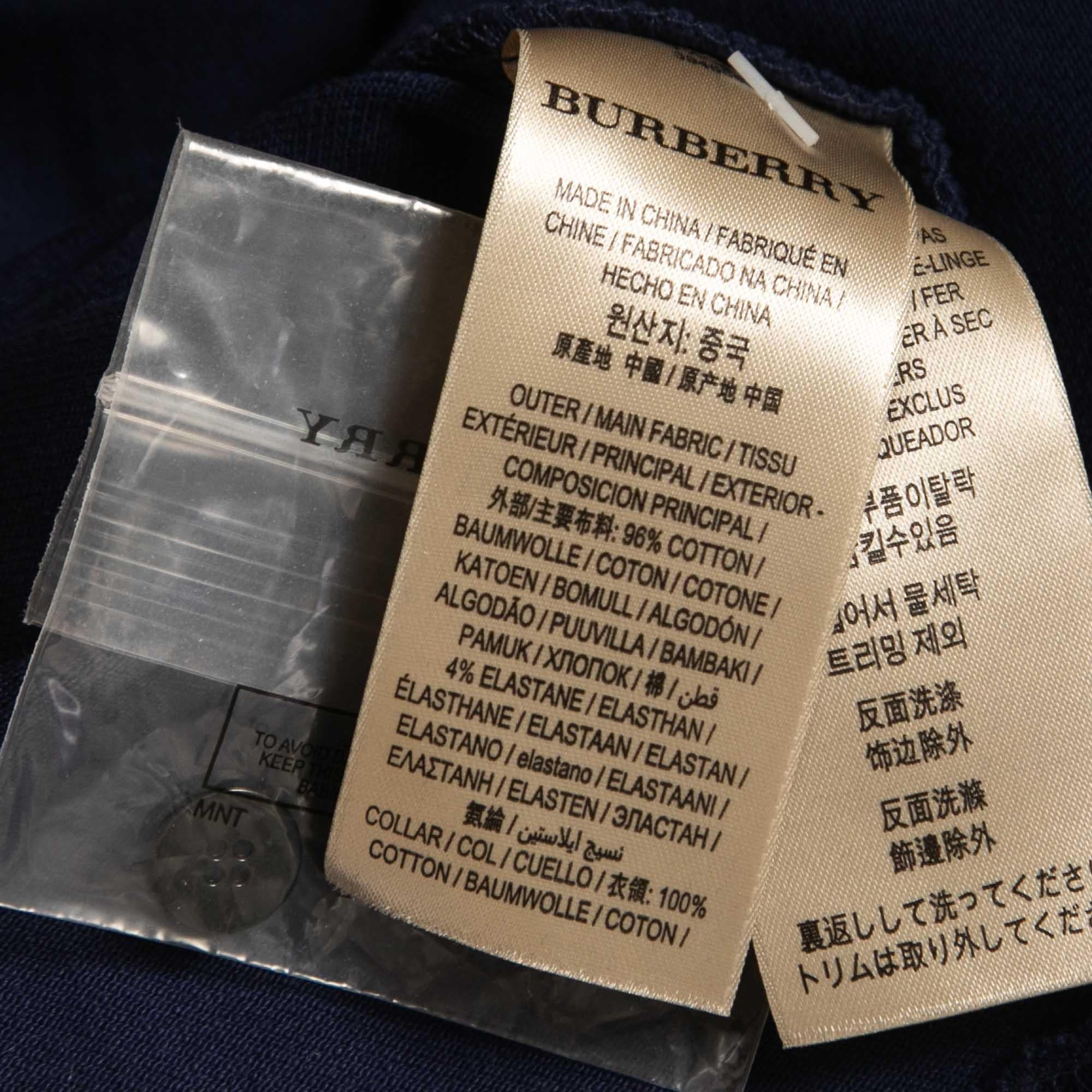 Burberry Brit Navy Blue Cotton Ruffled Collar Full Sleeve Polo T-Shirt XS For Sale 2