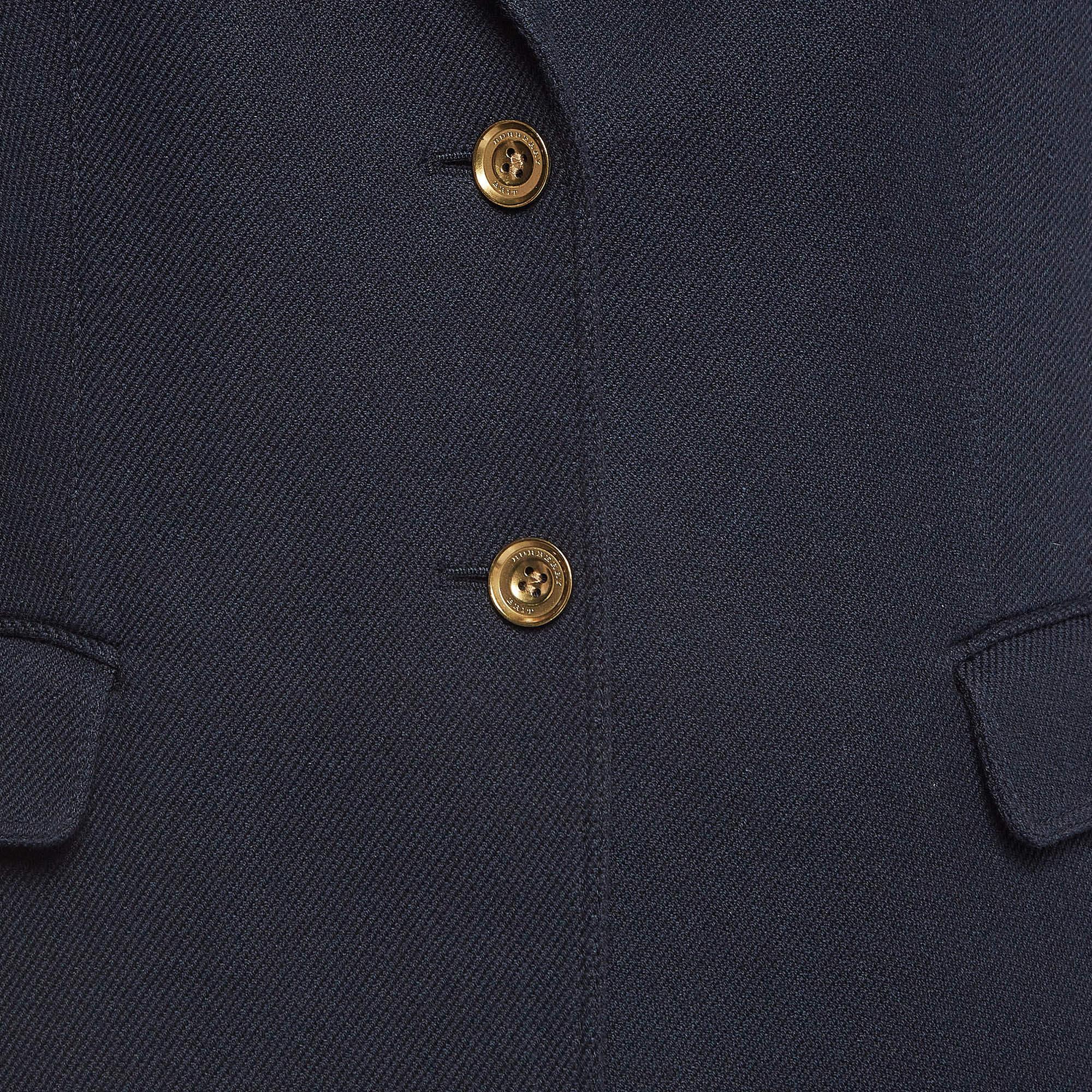 Black Burberry Brit Navy Blue Cotton Single Breasted Blazer M For Sale