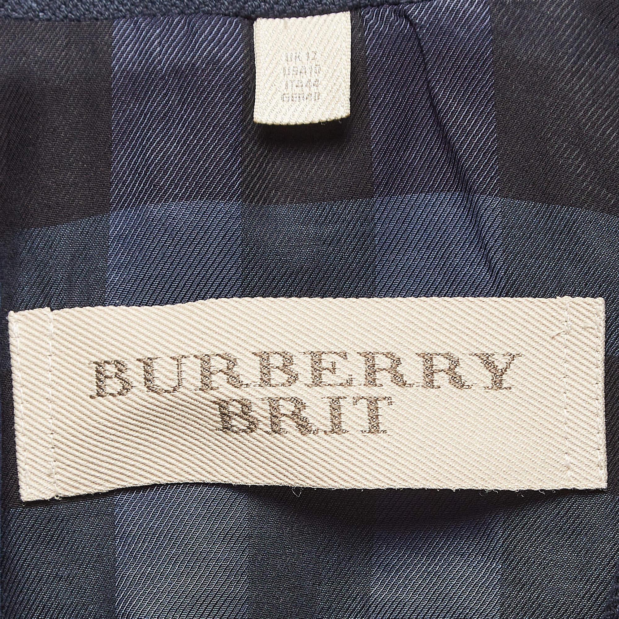 Burberry Brit Navy Blue Cotton Single Breasted Blazer M In Excellent Condition For Sale In Dubai, Al Qouz 2