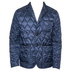 Burberry Brit Navy Blue Leather Trim Detail Quilted Jacket M