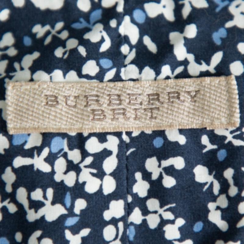 Burberry Brit Navy Blue Printed Cotton Button Front Shirt XS In Good Condition For Sale In Dubai, Al Qouz 2