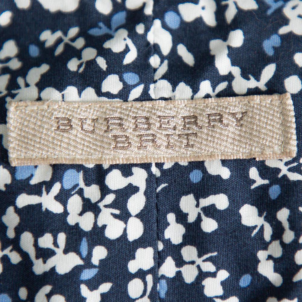Men's Burberry Brit Navy Blue Printed Cotton Button Front Shirt XS
