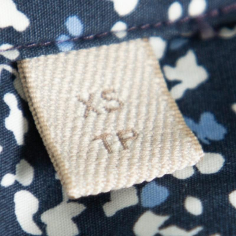 Men's Burberry Brit Navy Blue Printed Cotton Button Front Shirt XS For Sale