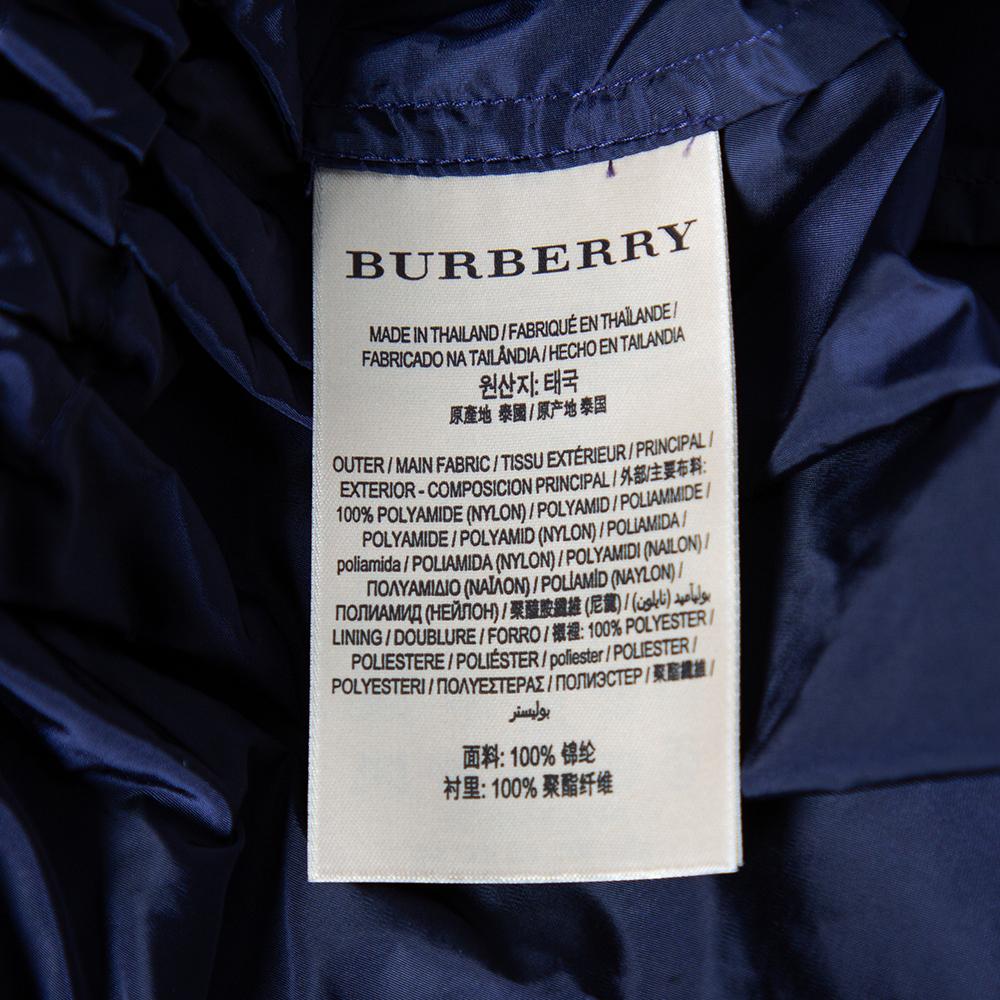 Black Burberry Brit Navy Blue Synthetic Hooded Tanbridge Parka Jacket XS