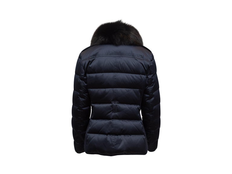 Burberry Brit Navy Fox Fur-Trimmed Puffer Jacket For Sale at 1stDibs