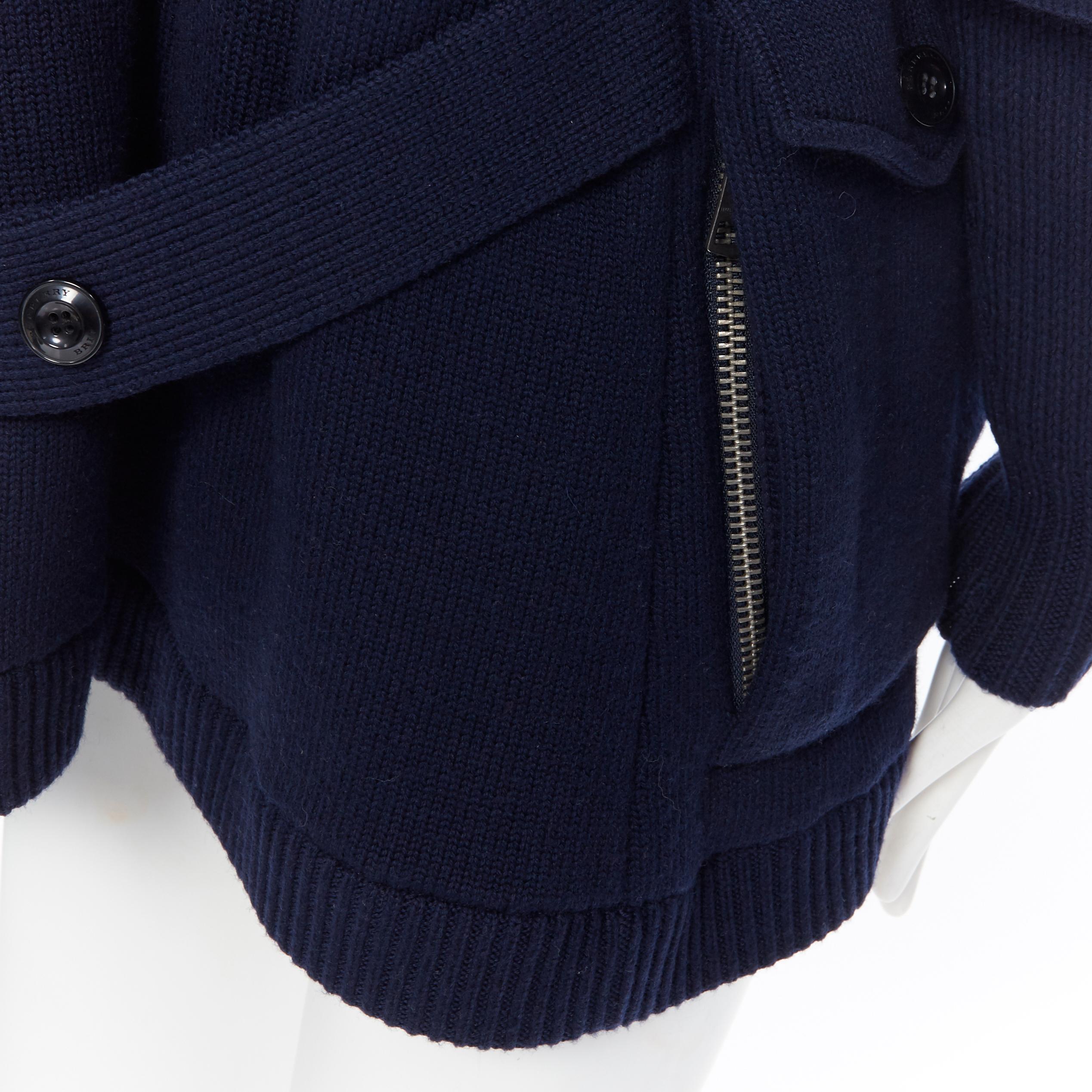 BURBERRY BRIT navy wool layered sleeve padded lining double breasted coatigan S 3