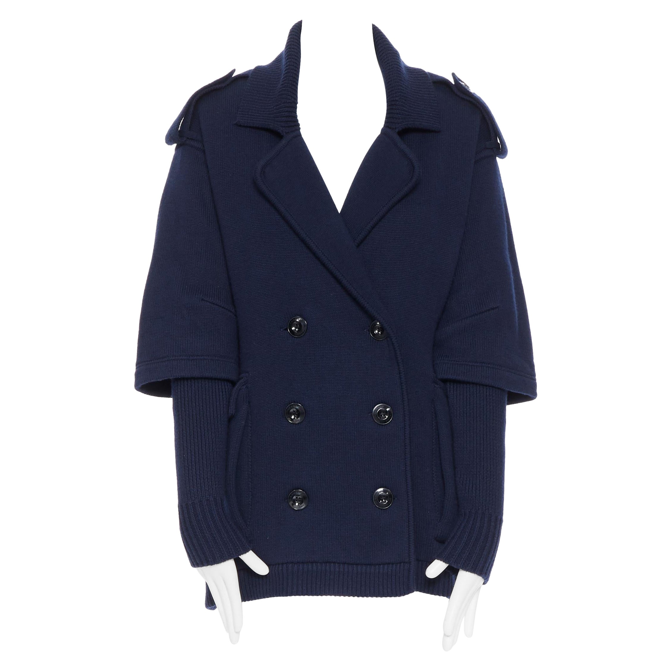 BURBERRY BRIT navy wool layered sleeve padded lining double breasted coatigan S