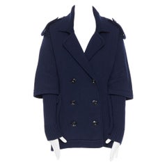 BURBERRY BRIT navy wool layered sleeve padded lining double breasted coatigan S