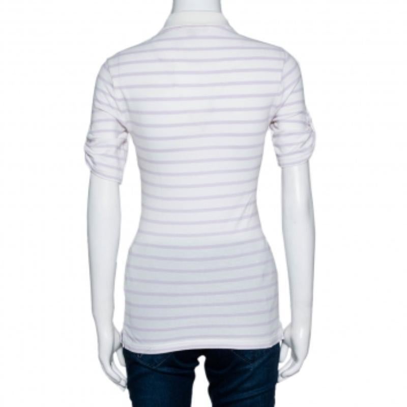 Burberry Brit Off White - Maglietta Polo in cotone e modal a righe XS In condizioni buone in vendita a Dubai, Al Qouz 2