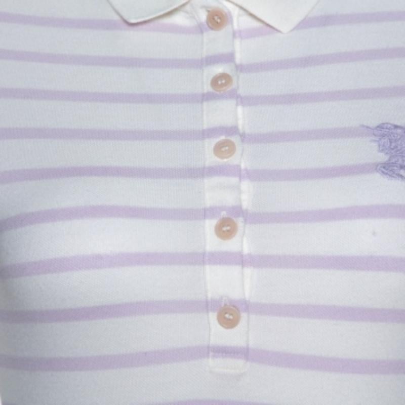 Donna Burberry Brit Off White - Maglietta Polo in cotone e modal a righe XS in vendita